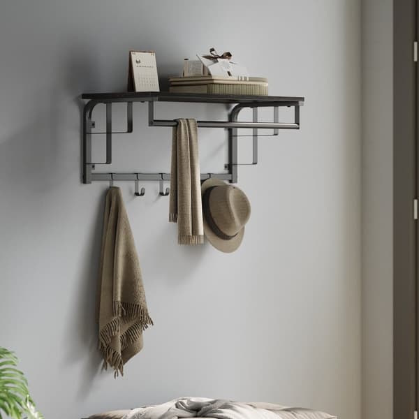 Vägghattställ med hylla, VASAGLE LCR012B02, 30x66x27 cm, Mörkgrå