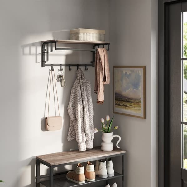 Vægknagerække med hylde, VASAGLE LCR012B02, 30x66x27 cm, Sort