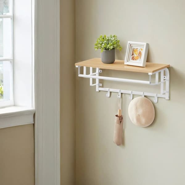 Vægknagerække med hylde, VASAGLE LCR012B02, 30x66x27 cm, Eg Hvid