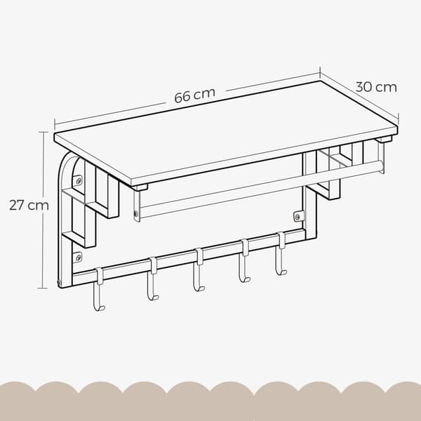 Seinävaateteline hyllyllä, VASAGLE LCR12BX, 30x66x27 cm, ruskea