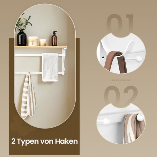 Vægknagerække med hylde, VASAGLE LCR11BX, 60x30x31.7 cm, Eg Hvid