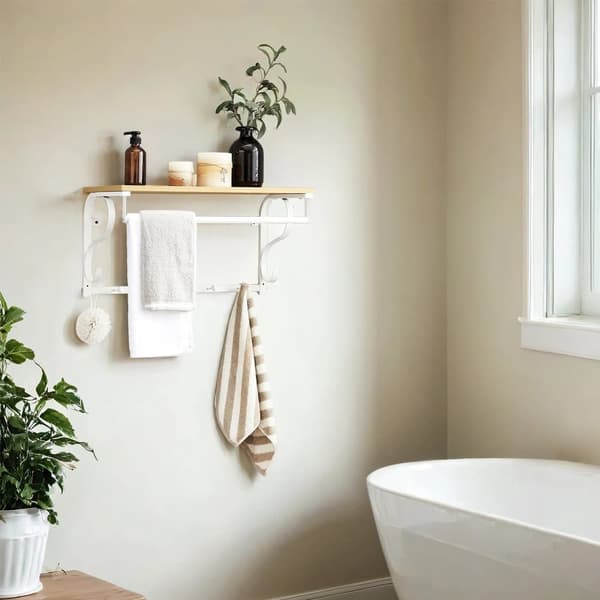 Vægknagerække med hylde, VASAGLE LCR11BX, 60x30x31.7 cm, Eg Hvid