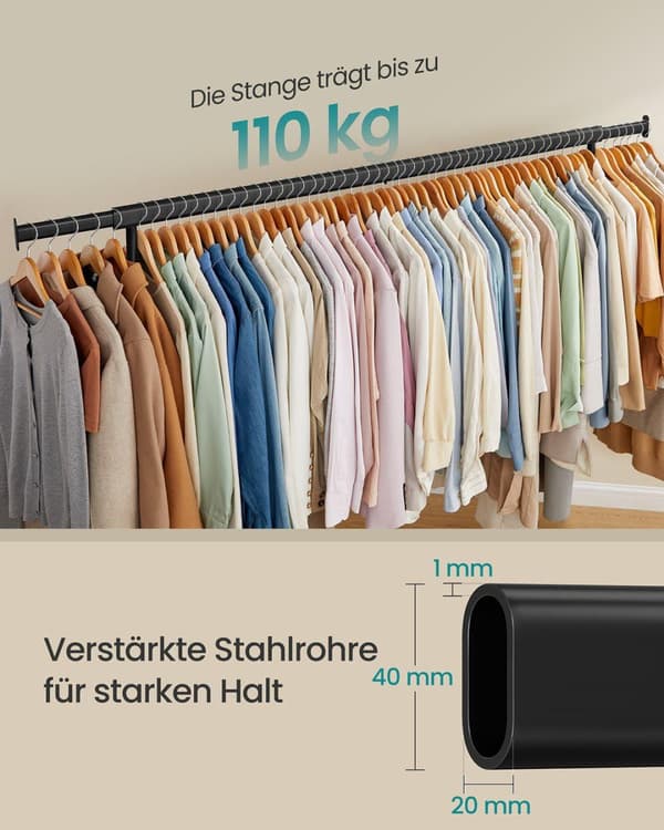 Klädställning, SONGMICS HSR176E01, 45x(160-200)x162.9 cm, Mattsvart