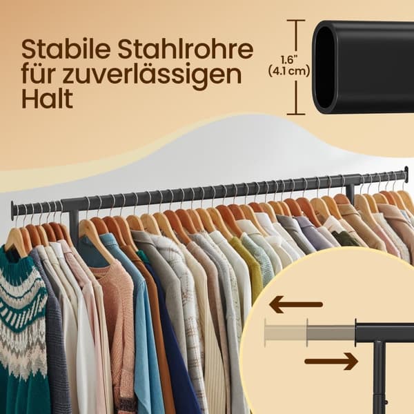 Tøjstativ på hjul, 45x(110-150)x162.9 cm, Mat sort