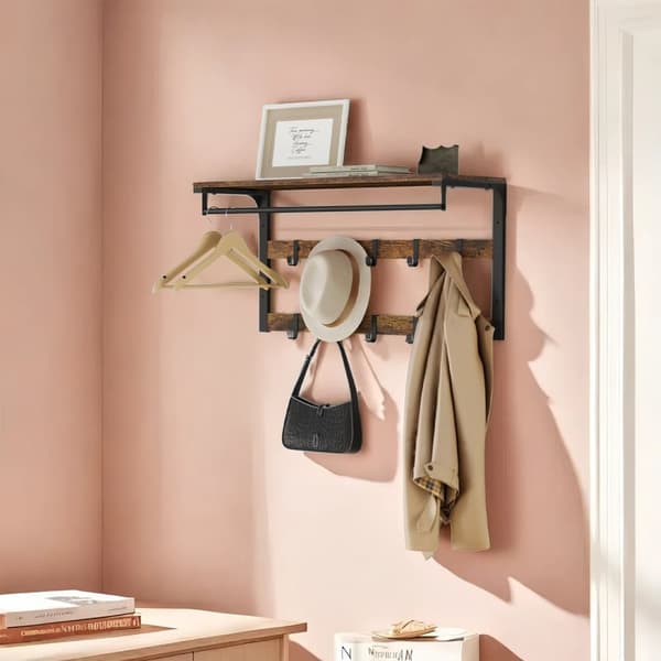 Vägghattställ med hylla, 30x80x42 cm, Vintage Brun-Svart