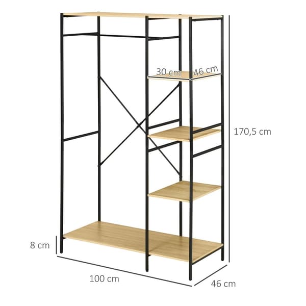 Rootz Tøjstativ - Beklædningsarrangør - Metalgarderobe - Industriel stil - 100L x 46b x 170,5h cm