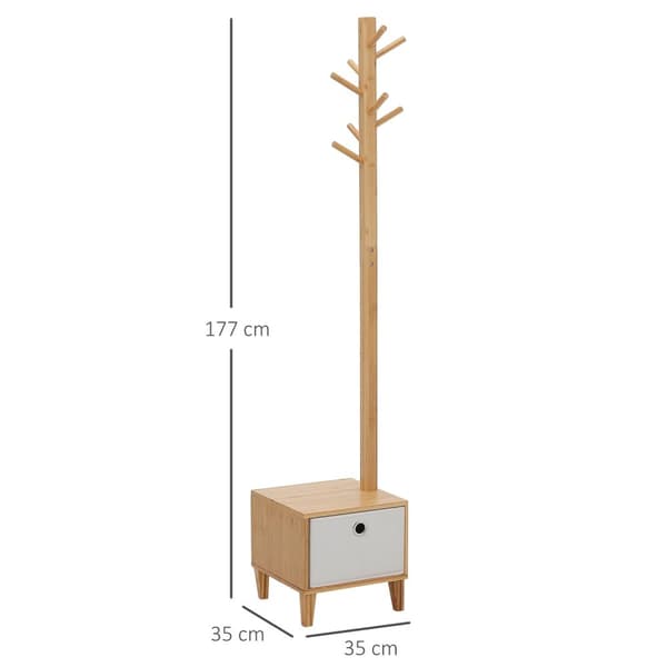 Rootz Scandinavian Storage møbler med skuffe - tøjstativ - bænk - solid bambus - polyester - 35b x 35t x 177H cm