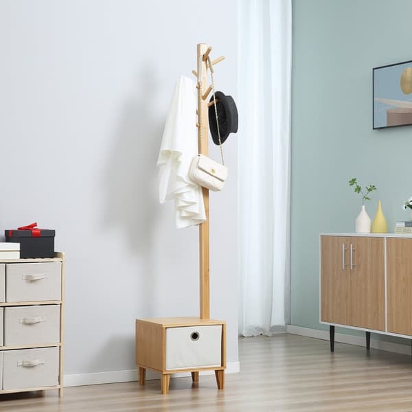 Rootz Scandinavian Storage møbler med skuffe - tøjstativ - bænk - solid bambus - polyester - 35b x 35t x 177H cm