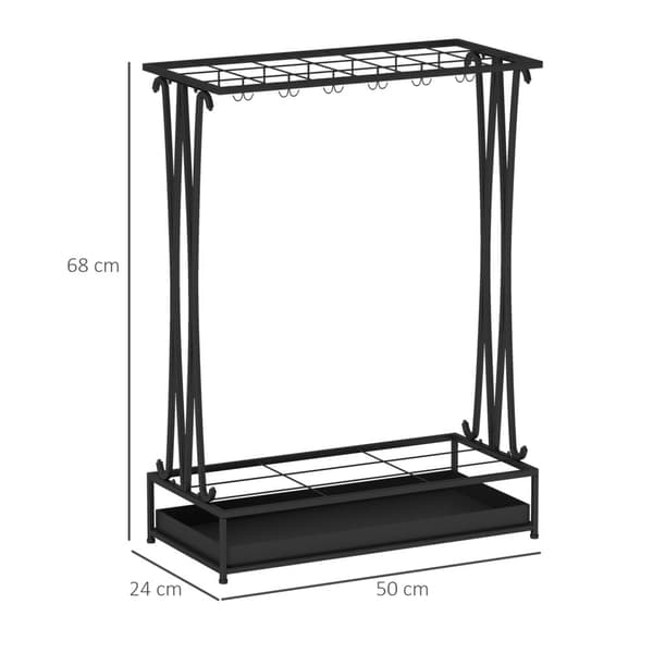 Rootz paraply stand - paraplyholder - Rainwater Collector - 24 Hooks & 21 åbninger - Holdbart ståldesign - 50x24x68 cm