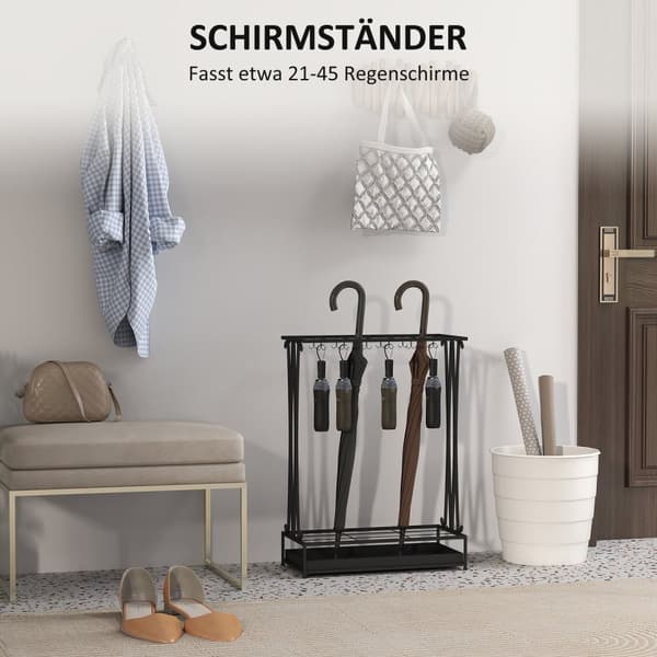 Rootz paraply stand - paraplyholder - Rainwater Collector - 24 Hooks & 21 åbninger - Holdbart ståldesign - 50x24x68 cm
