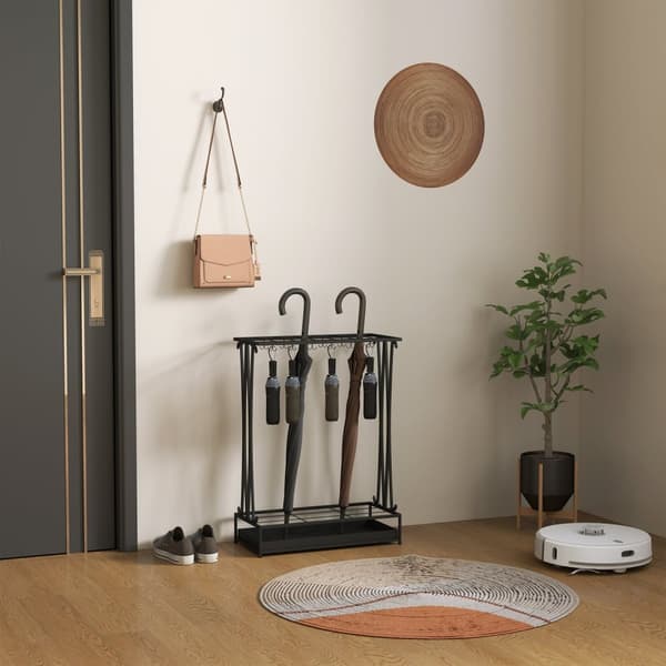 Rootz paraply stand - paraplyholder - Rainwater Collector - 24 Hooks & 21 åbninger - Holdbart ståldesign - 50x24x68 cm