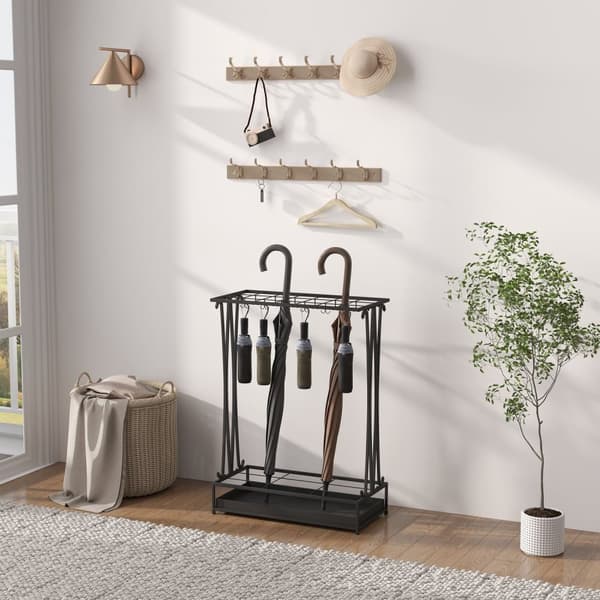 Rootz paraply stand - paraplyholder - Rainwater Collector - 24 Hooks & 21 åbninger - Holdbart ståldesign - 50x24x68 cm