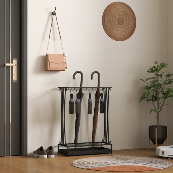 Rootz paraply stand - paraplyholder - Rainwater Collector - 24 Hooks & 21 åbninger - Holdbart ståldesign - 50x24x68 cm