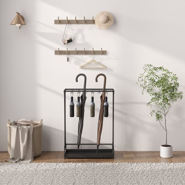 Rootz paraply stand - paraplyholder - Rainwater Collector - 24 Hooks & 21 åbninger - Holdbart ståldesign - 50x24x68 cm