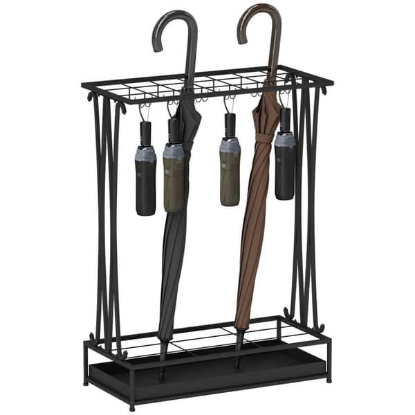 Rootz paraply stand - paraplyholder - Rainwater Collector - 24 Hooks & 21 åbninger - Holdbart ståldesign - 50x24x68 cm