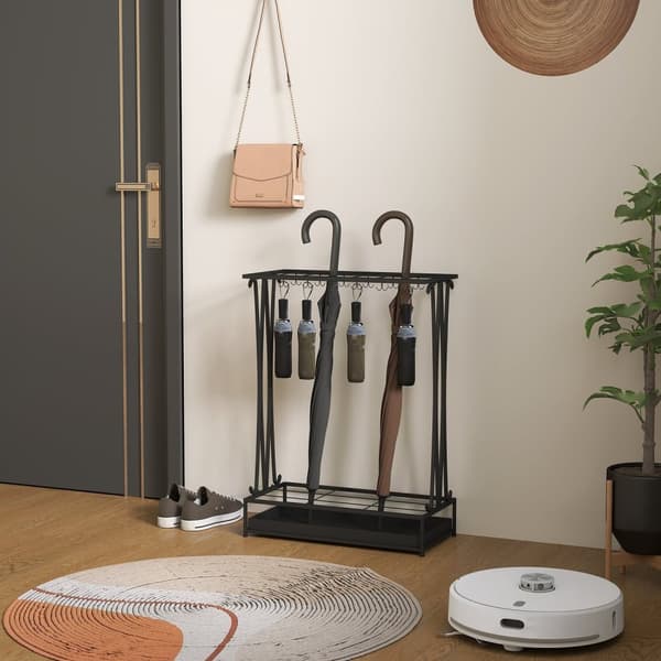 Rootz paraply stand - paraplyholder - Rainwater Collector - 24 Hooks & 21 åbninger - Holdbart ståldesign - 50x24x68 cm