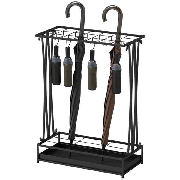 Rootz paraply stand - paraplyholder - Rainwater Collector - 24 Hooks & 21 åbninger - Holdbart ståldesign - 50x24x68 cm