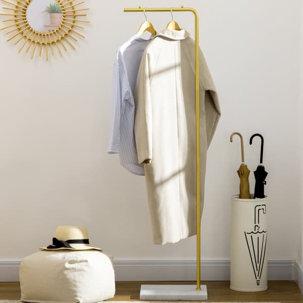 Rootz Garderobe Stand Clothes Rack - Klädarrangör - Metal Frame Coat Rack - Marmor Basstabilitet - 35 cm x 25 cm x 152 cm Guld & vit