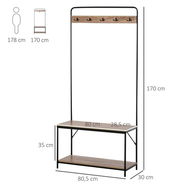 Rootz Garderobe med skoopbevaring - Industriel stilskab - Brun hylde - Alsidig opbevaring - 80b x 30t x 170H cm