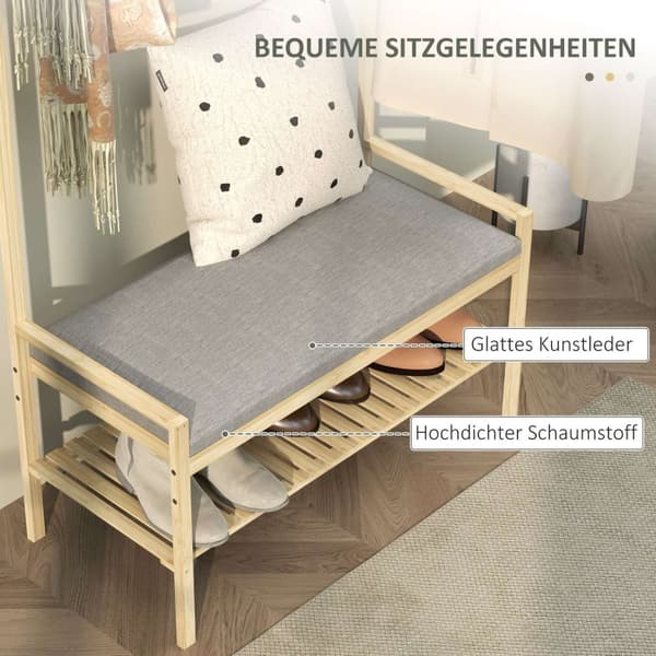 Rootz garderob med skobänk - klädskena - hallträd - bambuagring - 73,5 cm x 34 cm x 171 cm