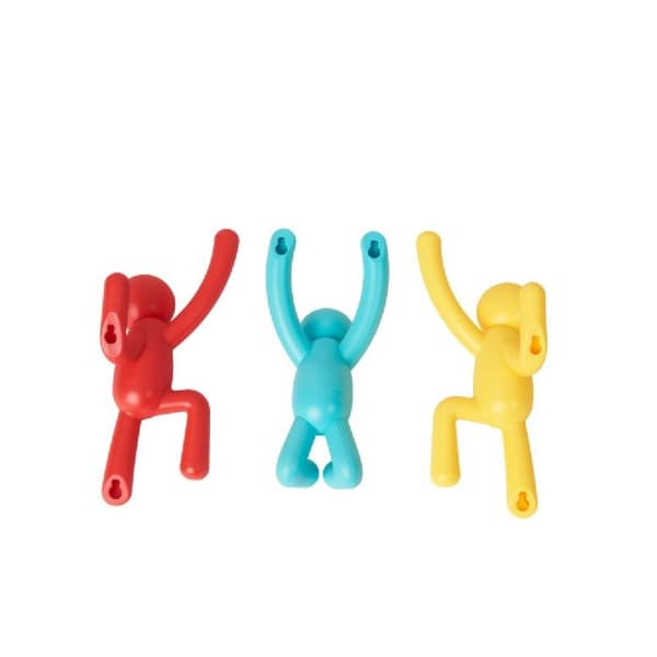 Klädkrok - Buddy - Set om 3 - Röd - Blå - Gul - Osynlig fixering