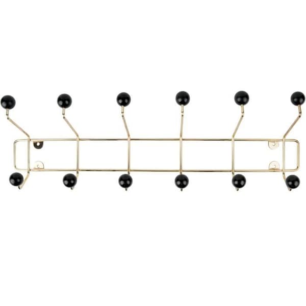 pt, PT2952 Saturnus XL väggklädhängare Gyllene guld metall Svarta plastkulor H15 x 53,5 x 10 cm