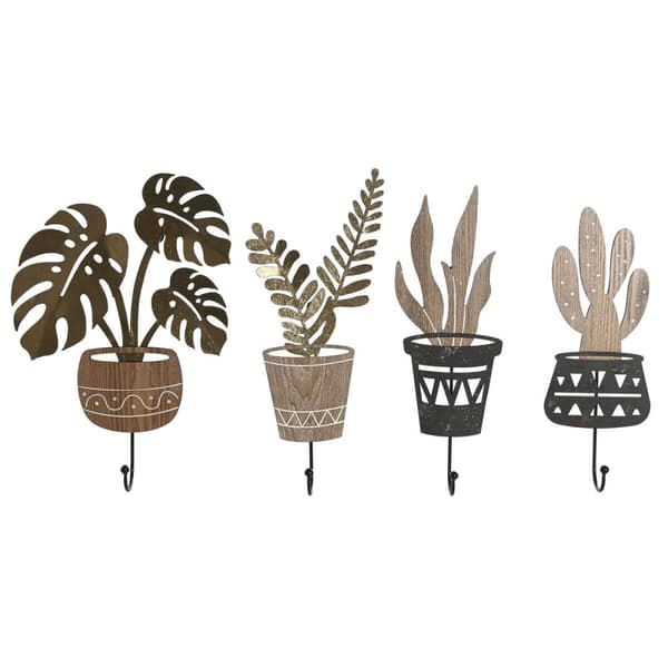 Knagerække til væggen Home ESPRIT Natur Metal Træ MDF 16 x 4 x 30 cm (4 enheder)