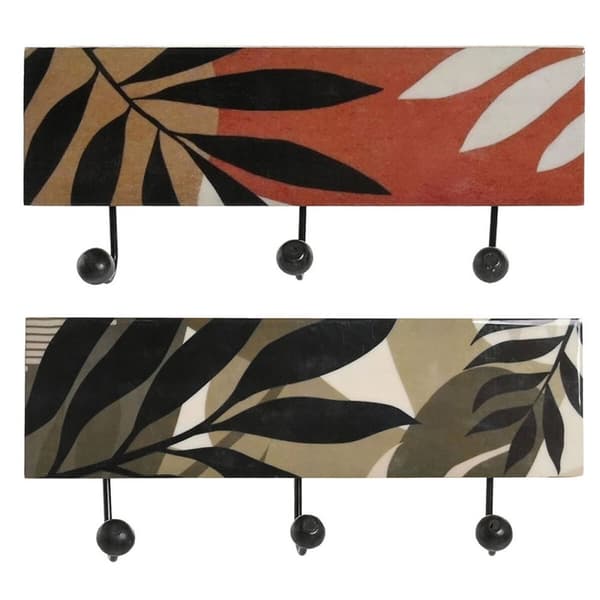 Väggmonterad rockhängare DKD Home Decor Multicolour Järn Mangoträ Tropiskt Löv av en växt Lackad 38 x 5 x 18 cm (2 antal)