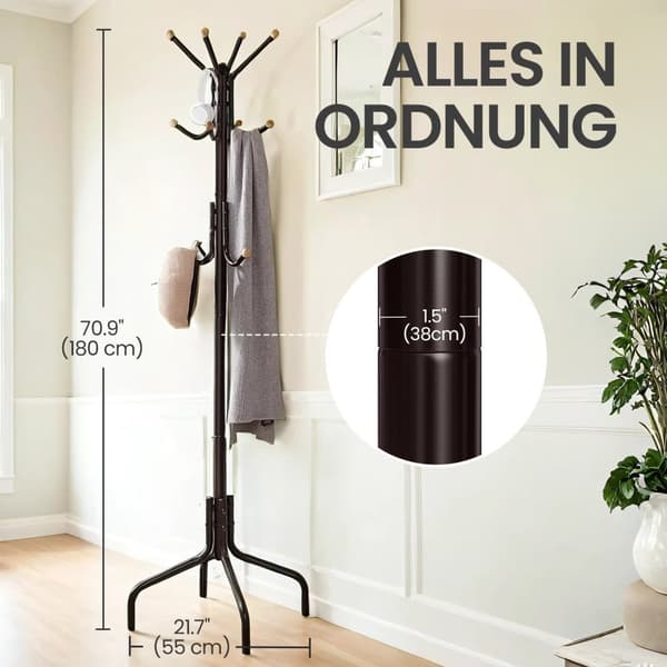 Coat Rack - Metal Clothing Hanger - 12 Hooks - Garderob