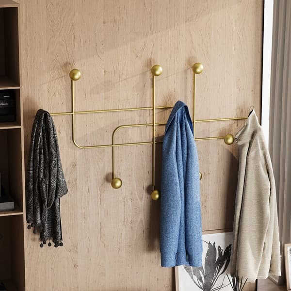 Porte manteaux mural 9 patères en métal doré H64 cm - SAMARA