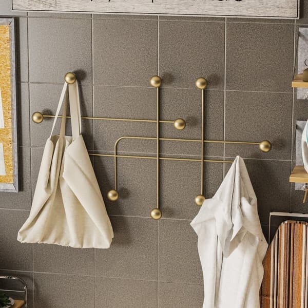 Porte manteaux mural 9 patères en métal doré H64 cm - SAMARA