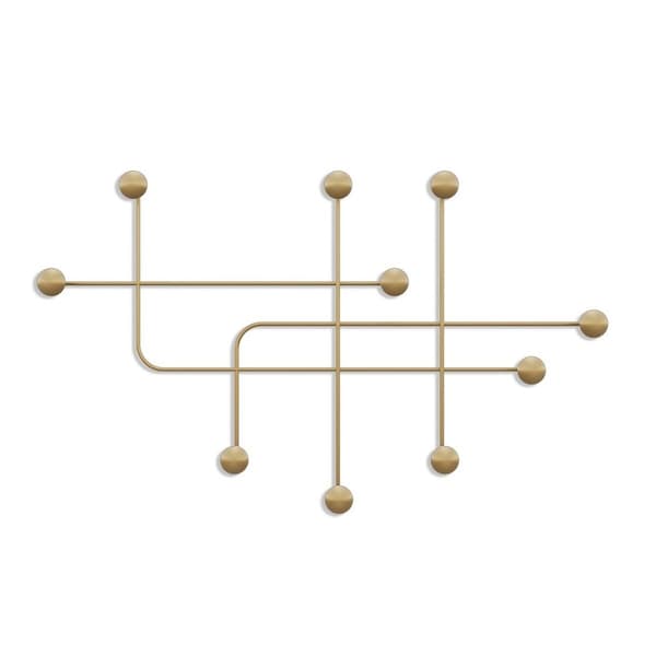 Porte manteaux mural 9 patères en métal doré H64 cm - SAMARA