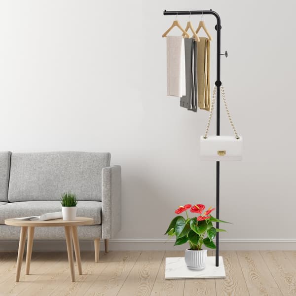 Fritstående Tøjstativ, Holdbar Jernkonstruktion, Stilfuld Sort Finish, Design med 3 Krogene