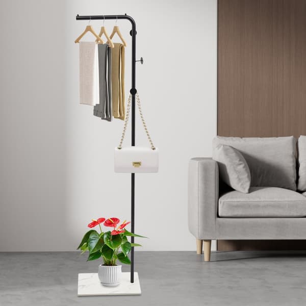 Fritstående Tøjstativ, Holdbar Jernkonstruktion, Stilfuld Sort Finish, Design med 3 Krogene