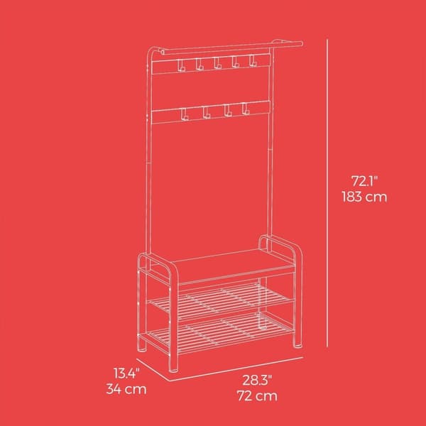 Rootz garderobsstativ - garderobstativ - skobänk - hållbar järnram - 72 cm x 183 cm x 33,7 cm