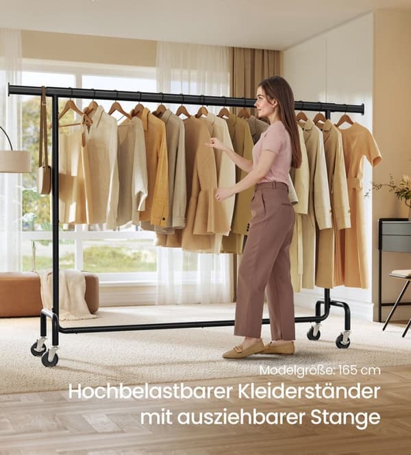 Rootz Justerbart tøjstativ - Beklædningsstativ - Rolling Rack - Max Load 110 kg - 45 x (160-200) x 162,9 cm - Sort