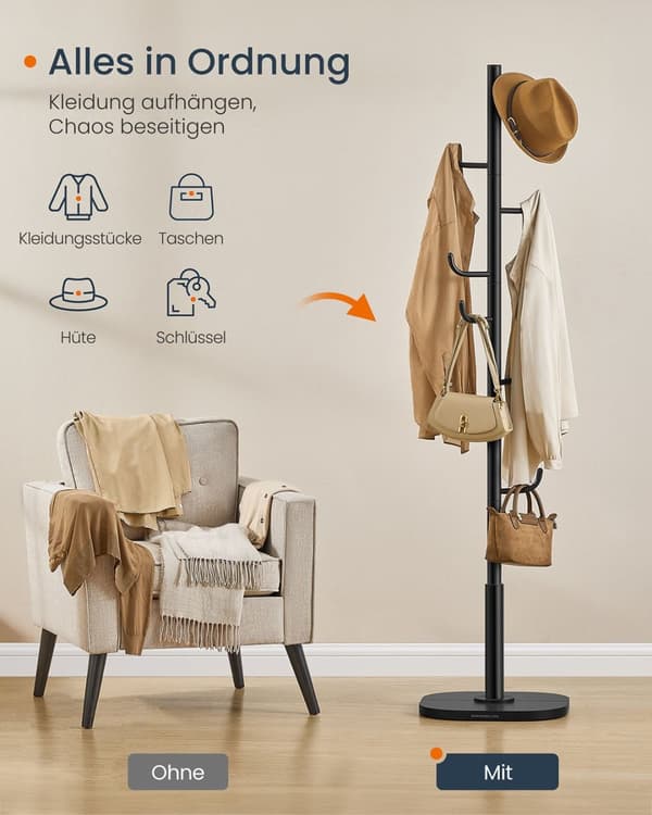 Rootz Cactus -formet garderobe - frakke rack - tøjophæng - 8 kroge med bøjede ender - blæk sort stål & mdf - 40x40x175.3cm