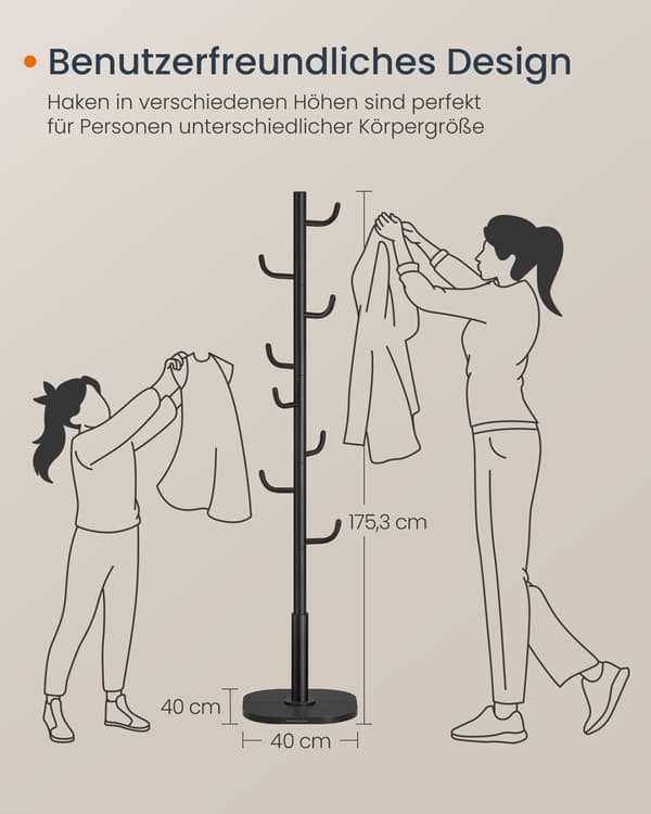 Rootz Cactus -formet garderobe - frakke rack - tøjophæng - 8 kroge med bøjede ender - blæk sort stål & mdf - 40x40x175.3cm