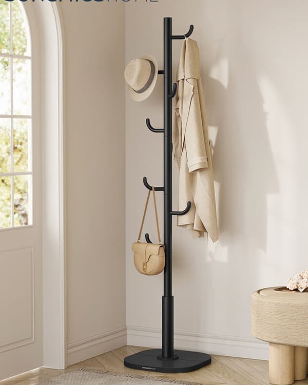 Rootz Cactus -formet garderobe - frakke rack - tøjophæng - 8 kroge med bøjede ender - blæk sort stål & mdf - 40x40x175.3cm