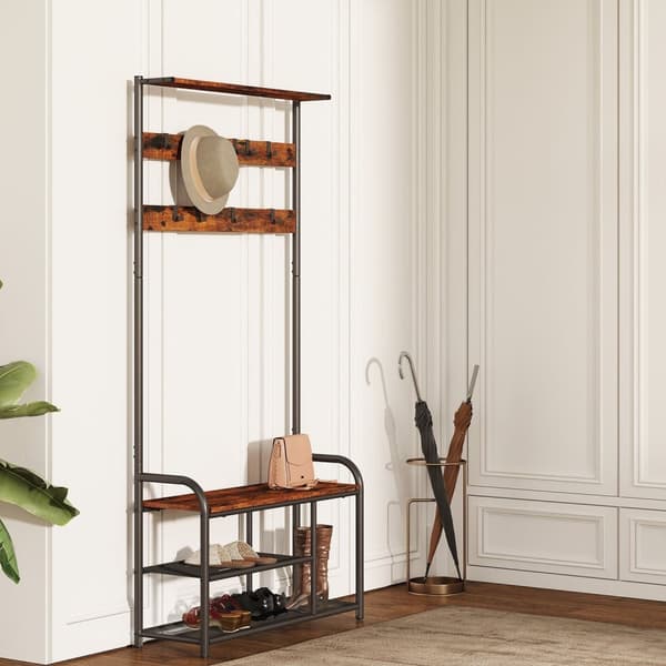 ROOTZ CLOKAKOOM STAND - Tøjstativ - Coat Hook Stand - Vintage Brown Black Finish - Space -Saver Design - 85 cm x 30 cm x 180,5 cm