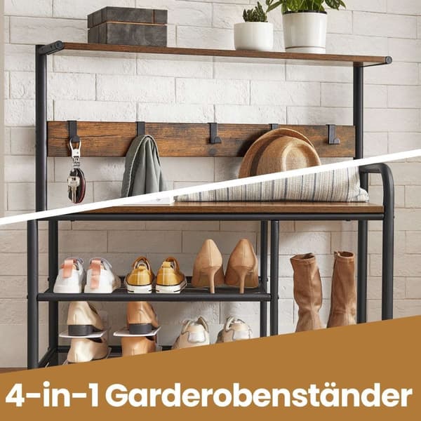 ROOTZ CLOKAKOOM STAND - Tøjstativ - Coat Hook Stand - Vintage Brown Black Finish - Space -Saver Design - 85 cm x 30 cm x 180,5 cm