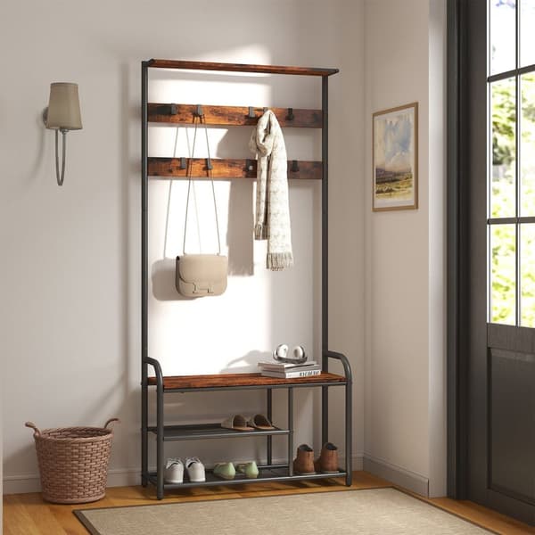 ROOTZ CLOKAKOOM STAND - Tøjstativ - Coat Hook Stand - Vintage Brown Black Finish - Space -Saver Design - 85 cm x 30 cm x 180,5 cm
