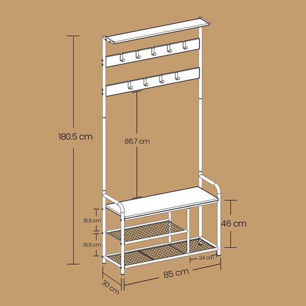 ROOTZ CLOKAKOOM STAND - Tøjstativ - 9 Hooks - Rumbesparende design - 30 cm x 85 cm x 180,5 cm - eg farve hvid