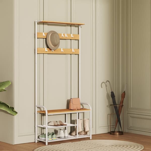 ROOTZ CLOKAKOOM STAND - Tøjstativ - 9 Hooks - Rumbesparende design - 30 cm x 85 cm x 180,5 cm - eg farve hvid