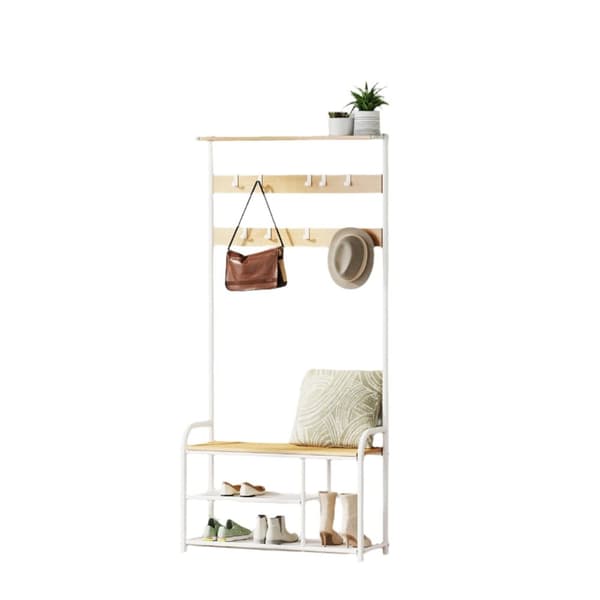 ROOTZ CLOKAKOOM STAND - Tøjstativ - 9 Hooks - Rumbesparende design - 30 cm x 85 cm x 180,5 cm - eg farve hvid