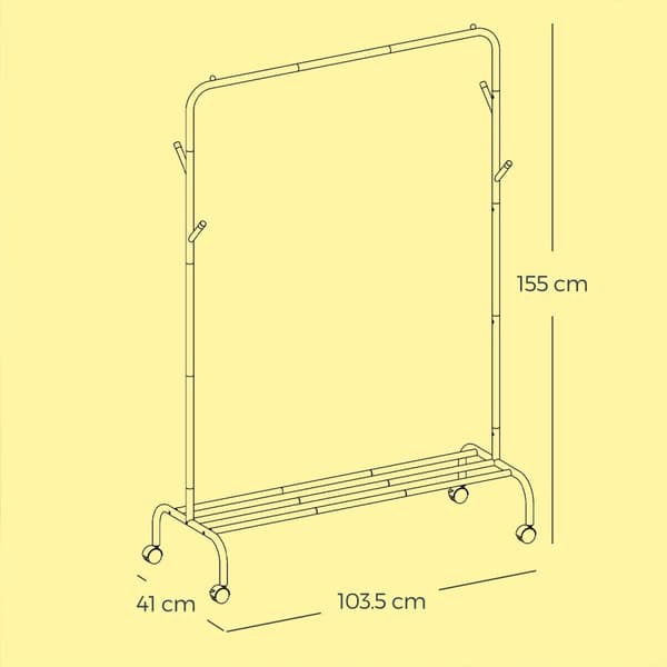 Rootz klädställ på rullar - klädsken - garderobsstång - 50 kg lastkapacitet - 41 x 103,5 x 155 cm