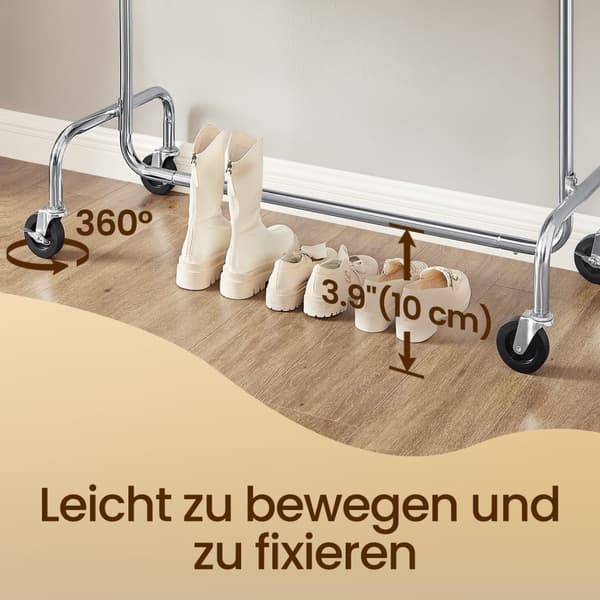Rootz tøjstativ på ruller - Cloakroom Stand - Pull -out tøjskinne - Krombelagt holdbarhed - 110-150 x 160 x 45 cm