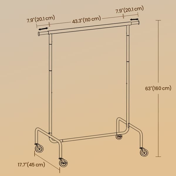 Rootz tøjstativ på ruller - Cloakroom Stand - Pull -out tøjskinne - Krombelagt holdbarhed - 110-150 x 160 x 45 cm