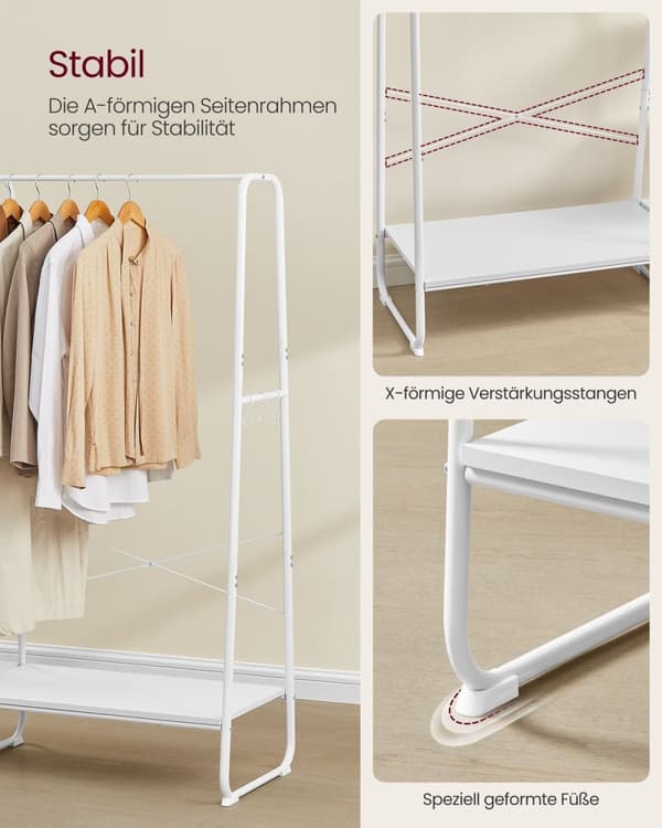 Rootz tøjstativ med 6 kroge - tøjskinne - frakke stativ - rumbesparende - 45 cm x 120 cm x 160 cm