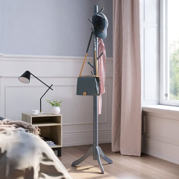 ROOTZ CLOKAKOOM STAND - COLE RACK - HAT STAND - 3 JUSTERBLE HØJDE - GUBBER WOOD - 51,1 cm x 44,3 cm x 177 cm - Grå